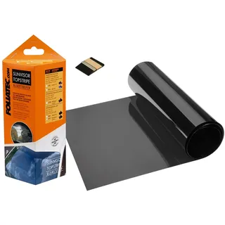 FoliaTec TOPSTRIPE Reflex Blendstreifen Tönungsfolie Sonnenkeil Windschutzscheibe Folie mit Metallisierung für zusätzlichen Wärmeschutz, tiefschwarz, 17205