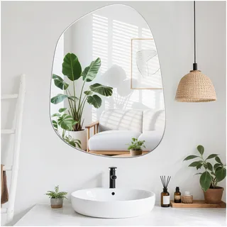 JMITHA Spiegel Asymmetrisch 60 x 45 cm Dekorative Wandspiegel Moderner Organischer Asymmetrischer Spiegel ohne Rahmen Glas HD für Bad Wohnzimmer Flur Schminktisch