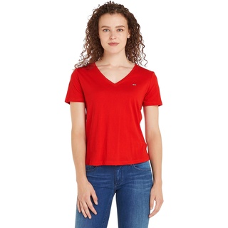 Tommy Jeans Tjw Slim Soft V Neck Tee Kurzarm Strickoberteile, Damen, Rot (Deep Crimson), Xxs