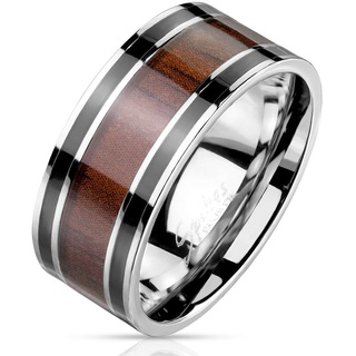 Paula & Fritz® Ring Herren Holz-Inlay 316L Chirurgenstahl Größe 62 (19,7) Silber Schwarz Braun Herren-Ring Partnerring Bandring Damenring Freundschaftsring