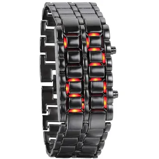 JewelryWe Vatertagsgeschenk Herren Armbanduhr, Rot LED Digitaluhr Uhr Sportuhr Schwarz Armband Unisex Samurai Watch