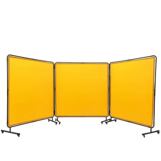 Schweißvorhang 3-Panel 1,8 x 1,8 m - Flammhemmendes Vinyl - Schweißschutzwand mit 4 Schwenkrädern - 6-stufigem UV-Schutz - Gelb.
