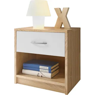 Carryhome Nachtkästchen , Weiß, Sonoma Eiche , Kunststoff , 1 Schublade(n) Schubladen , 39x41x28 cm , Holzmöbel, Holzbetten, Nachtkästchen Holz