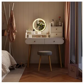 Vicco Schminktisch Edda 100 cm mit LED-Spiegel Hocker