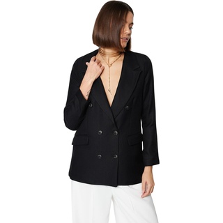 Trendyol Women's Damen Regular Zweireihig Plain Webstoff Blazer Coat, Black, 34