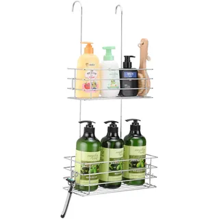 Seltomer Hängende Duschablage für Badezimmer, Dusche, Shampoo, Halterung, drehbare Hakenleiste mit 2 Saugnäpfen und 2 abnehmbaren Haken, rostfrei (doppelt)
