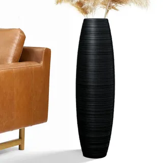 Hohe Bodenvase, 70 cm, große Bodenvase, stabil, luxuriös, strukturiert, Gefäß für dekorative Zweige, getrocknete Blumen, hohe Vase für Dekoration, Kunstharz, Schwarz