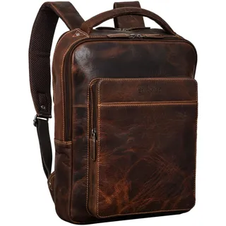 STILORD 'Nicky' Laptoprucksack 13 Zoll Leder Mittel-Groß Damen Herren Lederrucksack Vintage Rucksack Business Handgepäck Reiserucksack Travel Backpack Echtleder, Farbe:luino - braun