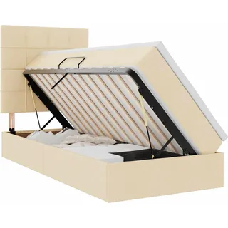 LED-Speicherbett mit Matratze Creme 100 x 200 cm Stoff - Creme