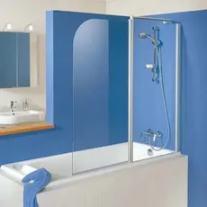 HSK Exklusiv Badewannenaufsatz mit Festelement, Größe: 130 x 140 cm, Festelement rechts, Duschkabinen: Standardfarben: ESG klar mit Edelglas
