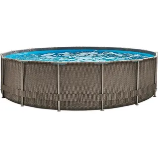 Summer Waves Active Frame Pool Aufstellpool rund inkl. Zubehör Rattanoptik braun Ø 457x107 cm - Braun