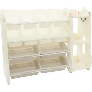 Spielzeugregal für Kinder - Aufbewahrungsregal - Abgerundete Ecken - Rutschfest - HDPE & Silikon - 115×36×85 cm - Für Kinderzimmer/Spielzimmer/Kita - Cremeweiß