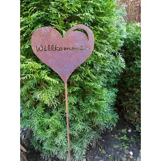 Edelrost Gartenstecker Herz Willkommen, klein