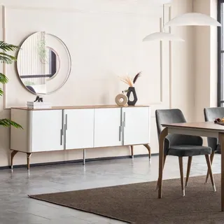 Esszimmer Kommode Sideboard mit Spiegel Modern Neu Luxus Kommoden Holz Design - Weiß