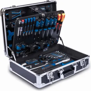 Scheppach TB200 Aluminium Werkzeugkoffer gefüllt 141-tlg Werkzeug Set | Werkzeugkiste bestückt| Schraubenschlüssel, Hammer, Zange, Schraubenzieher