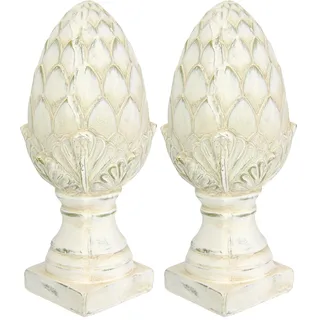 Dekoobjekt Zapfen dekorativer Pinien-Zapfen Deko-Zapfen auf Fuß Altweiß Creme in eleganter Shabby Landhaus-Optik Keramik-Zapfen Gartenfigur Geschenk Gartendeko Artischocke, 33 cm (Packung mit 2)
