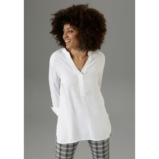 Longbluse ANISTON SELECTED, Damen, Gr. 38, weiß, Web, Obermaterial: 100% Viskose, unifarben, Basic, lässig geschnitten lang, V-Ausschnitt, lange Manschette, Blusen Longbluse, mit extra-langen Manschetten