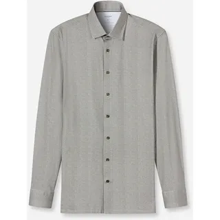 Langarmhemd OLYMP "Luxor 24/Seven", Herren, Gr. 44, N-Gr, graugrün, Jersey, Obermaterial: 92% Baumwolle, 8% Elasthan, normal, 2-Knopf-Manschette, Hemden Langarmhemd, Businesshemd, Jersey, modern fit, New Kentkragen