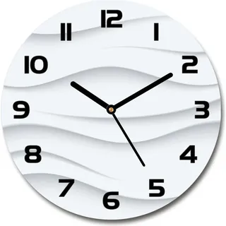 Wanduhr aus Glas 30fi Glasbild Glasuhr Gehärtetes Glas - schwarze-zeiger - Waves abstraction - Weiß
