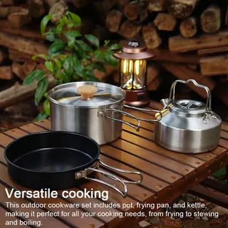 Camping Wandern Kochgeschirr Set Outdoor Tragbare Picknick Kit Edelstahl Topf Braten Pan Wasserkocher Reise Kochen Zubehör
