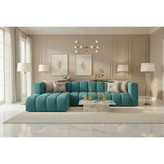 kaiser möbel Ecksofa L-Form Grand 318 cm, stoff Salvador, Azurblau, Links - Türkis