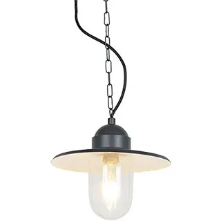 Qazqa Industrie außen Pendelleuchte, Pendellampe für den Garten - Kansas - Dunkelgrau, max. 60W, Geeignet für LED, IP44, Rund