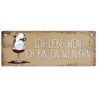 Honeycorns Metallschild mit Einhorn Motiv und Spruch: Ich liebe Wein ich bin ein Weinhorn