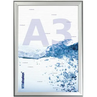 Klapprahmen DIN A3 Silber, Wechselrahmen inkl. Anti-reflex PET Schutzfolie, 25 mm Aluminium Gehrungs-Profil, Posterrahmen