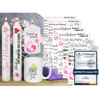 Sugeru 6 PCS Kerzentattoo (200+ Muster) - muttertagsgeschenk,Wassertransferdruck | wasserschiebefolie kerzen | Kerzenfolie | mama mutter mother frauen geschenk geburtstag, mama surprise (Mama)