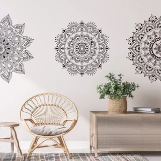 SUPERDANT 6 Stück Boho Mandala Wandtattoo Halbböhmische Vinyl Wandsticker Indische Blumen Wandaufkleber Indische Namaste Blumendekoration Für Schlafzimmer Wohnzimmer Yoga Studio Dekor