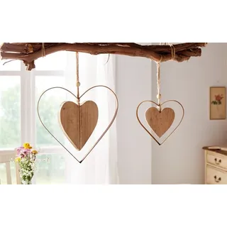 2 Dekohänger "Herz" aus Metall in Rost Optik & Treibholz, Fensterschmuck