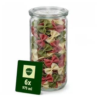 Weck Gläser 975ml – 6er Set mit Deckeln – Zylinderform – robuste, stapelbare Vorratsgläser- & Einweckgläser - Glasbehälter ideal für Meal Prep, Sauerteig & Fermentieren – Made in Germany