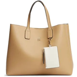Tommy Hilfiger Henkeltasche "TH ICON SATCHEL" Damen Handtasche, Shopper, Satchel mit Taschenanhänger, beige