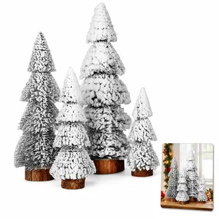 Didiseaon Mini Weihnachtsbaum mit Schnee: 4 Stück Künstlicher Weihnachtsbaum Klein Tisch Mini Tannenbaum Weihnachtsbäume Künstlich Schmal für Weihnachtsdeko DIY Tischdeko Schaufenster