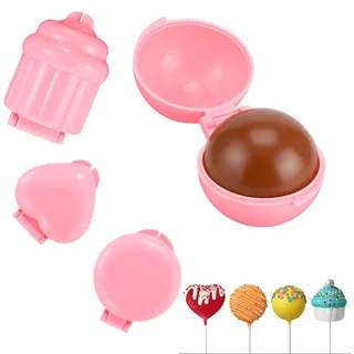 4 Stück Cake Pop Formen, 4 Formen, Kuchen Pop Form Set, Cake-Pop-Ausstecher 3D Gedruckte Runde Kugel- und Herzform Backformen, DIY-Mini-Kuchen, Backen, Geburtstagsparty, Hochzeitsdesserts