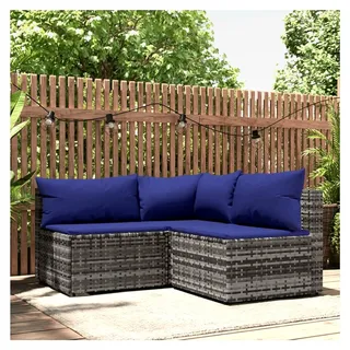3-teiliges Garten-Lounge-Set mit Kissen in Grau aus Poly Rattan für Balkon und Garten