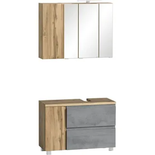 Held Möbel 2tlg Unterbecken-Set Ancona 85cm Betongrau-Wotaneiche Ausschn. rechts