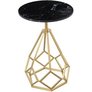 DRW Runder Beistelltisch aus Marmor und Metall in Schwarz und Gold, 38 x 59 cm