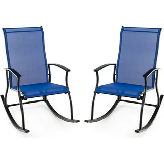 2er-Set Schaukelstühle für den Garten, Outdoor-Schaukelstühle mit ergonomischer Rückenlehne und atmungsaktivem Sitz, Marineblau + Schwarz - Blau, Schwarz