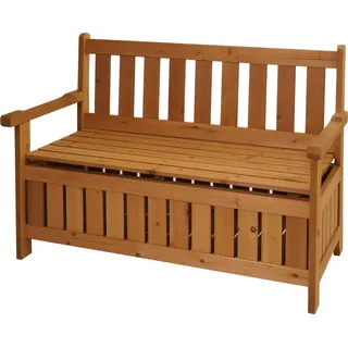 Gartenbank HWC-L68 mit Stauraum, Truhenbank Sitzbank Staufach Aufbewahrung, Outdoor Tanne Holz  114cm, braun - Braun