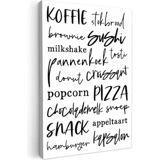 MuchoWow® - Leinwandbilder - Lebensmittel - Speisekarte - Speisesaal - Schrifttafel - Weiß - Texttafel, Wandbild, Wanddeko Bilder Wohnzimmer, 40x60cm - Bunt