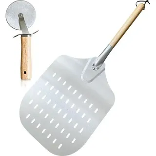 Holz Pizzaschieber mit abnehmbarem Griff 66,5 x 30 cm für Pizza Flammkuchen Brot - Silber