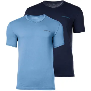 Emporio Armani Herren T-Shirt 2er Pack CORE LOGOBAND V-Neck 2-Pack Marine/Hellblau, L