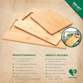3er Set Holz Schneidebretter, verschiedene Größen, antibakteriell, nachhaltig, BPA-frei