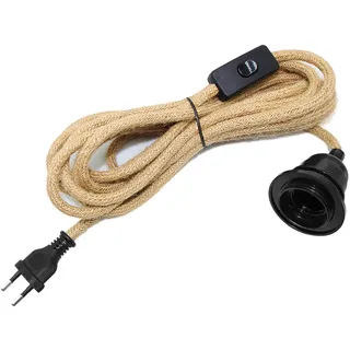 510CM Hanfseil Lampe Hängelampe mit Stecker, E27 Lampenfassung mit Hanfseil Kabel und Schalter, Lampenkabel mit Schalter, Pendelleuchte mit Stecker, Hängeleuchte Steckdose für DIY Kreatives Licht