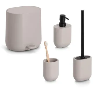 Zeller Present Bad-Accessoire-Set , Greige , Kunststoff , 6 l , 50x35x35 cm , Seifenspender mit Kunststoffpumpe , Badaccessoires, Seifenspender