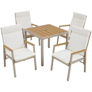 Stilvora Gartenlounge-Set für 4 Personen Garten-Essgruppe Gartenmöbel-Set mit 1 Tisch & 4 Stühle , Beige , Metall , 5 , Gartenmöbel, Gartengarnituren, Gartenmöbel-Sets