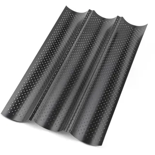3 Stück Baguette Backform - Baguetteblech 38x24,5x2,2 cm - Lebensmittelechter Karbonstahl - Antihaftbeschichtet - Ideal für Bäckereien, Hausgebrauch (Schwarz)