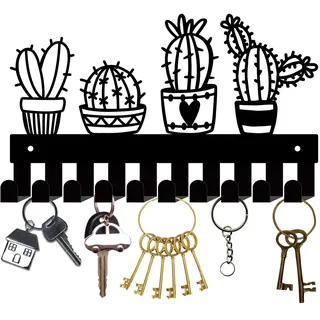 CREATCABIN Schwarzer Kaktus-Schlüsselhalter,Eisenschlüssel,Wandmontage,Schlüsselhaken Für Wand,Schlüsselaufhänger,Metall-Schlüssel-Organizer Zum Aufhängen,Wanddekoration Für,Haustür,Flur,Büro,27x16cm