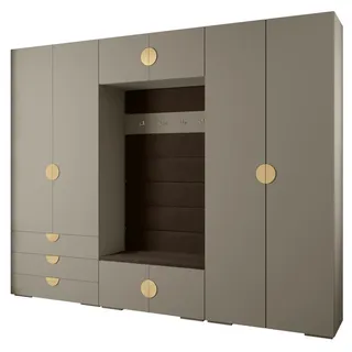 Abiks Möbel Garderoben-Set 236,7/300/47 , Kaschmir, Braun, Goldfarben , Metall , Nachbildung , 14 Fächer , 300x236.7x47 cm , Garderobe, Garderoben-Sets & Garderoben-Serien, Garderoben-Sets